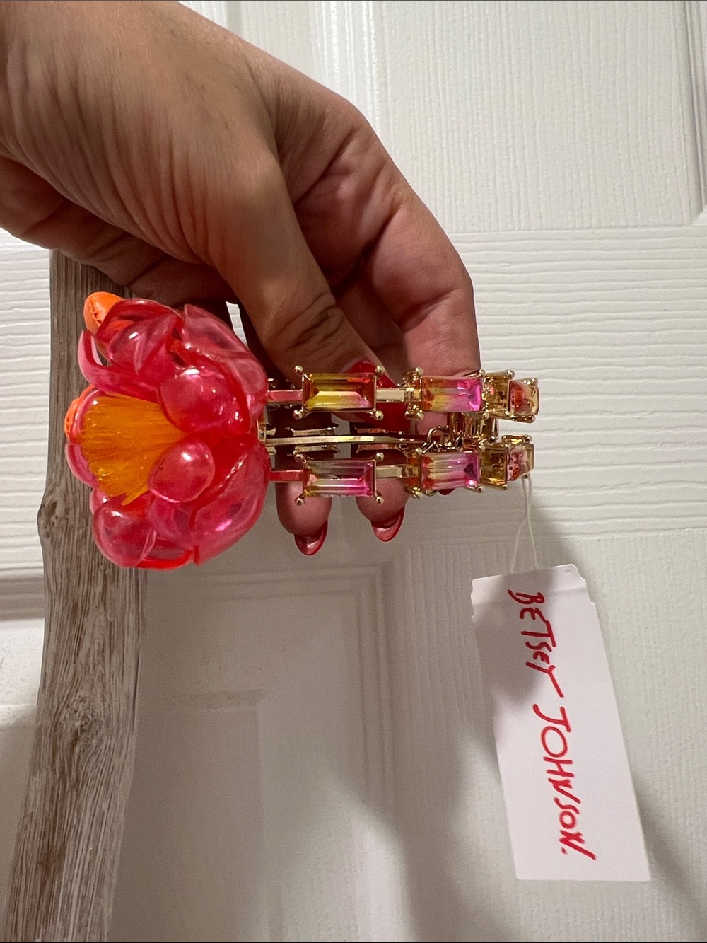 Betsey Johnson Gold-Tone Bracelet with Orange and Pink Floral Charms - Picture 2 of 3